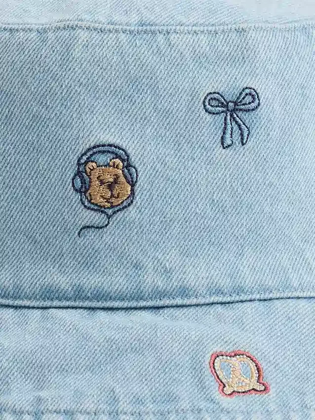 Sombrero de pescador de mezclilla bordado para bebés y niños