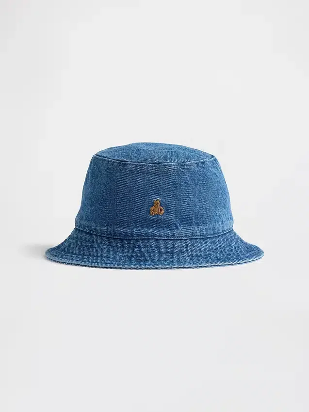 Sombrero de pescador de mezclilla para niños pequeños con el oso Brannan