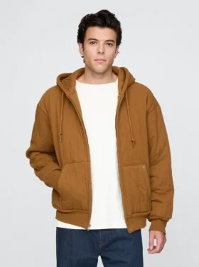 Sudadera con capucha acolchada y forro tipo waffle