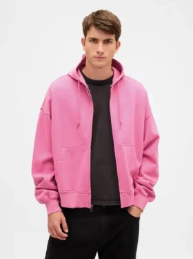 Sudadera con capucha, cremallera completa y corte corto oversize para adultos