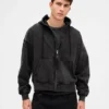 Sudadera con capucha, cremallera completa y corte corto oversize para adultos