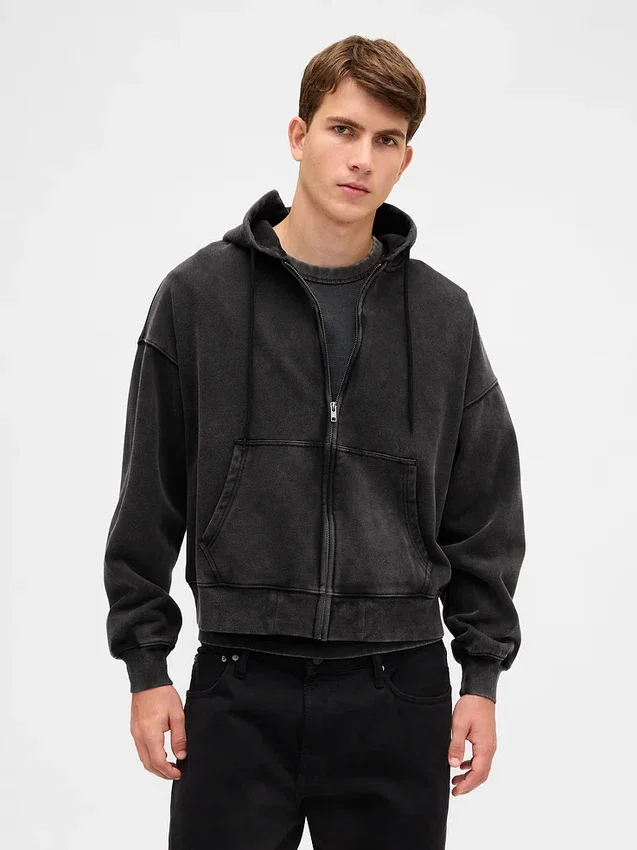 Sudadera con capucha, cremallera completa y corte corto oversize para adultos