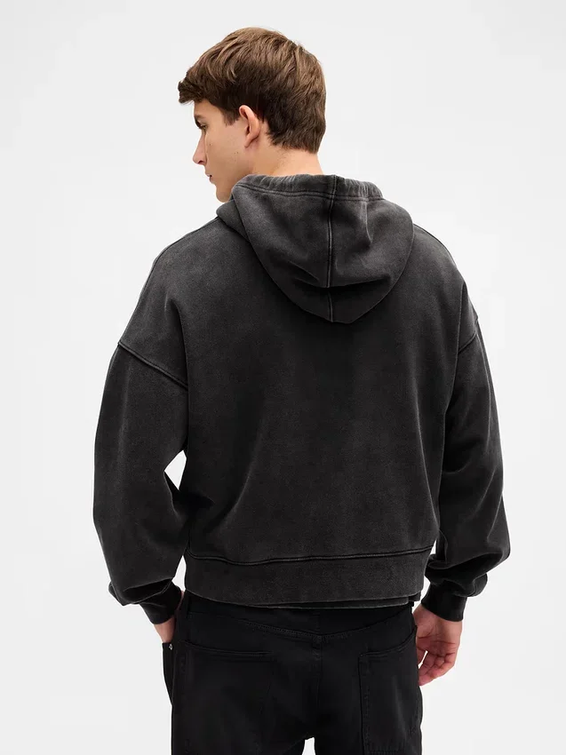 Sudadera con capucha, cremallera completa y corte corto oversize para adultos