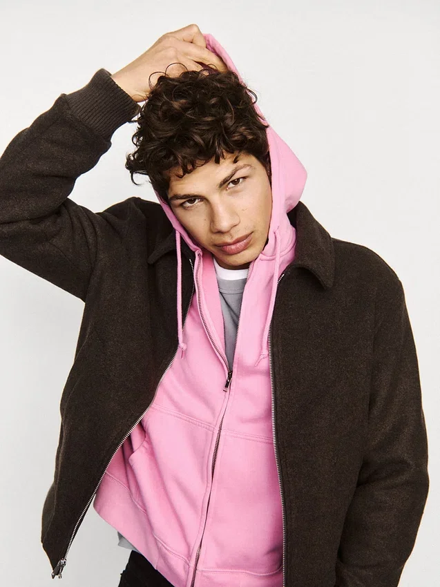 Sudadera con capucha, cremallera completa y corte corto oversize para adultos
