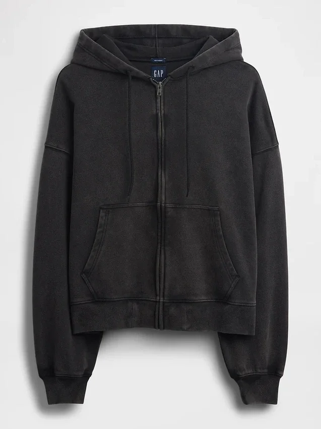 Sudadera con capucha, cremallera completa y corte corto oversize para adultos