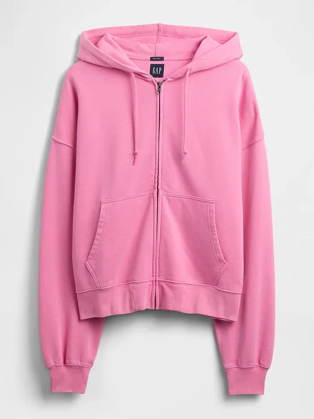 Sudadera con capucha, cremallera completa y corte corto oversize para adultos