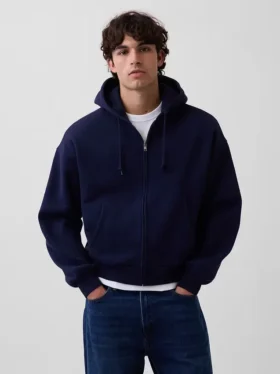 Sudadera con capucha, cremallera completa y corte corto oversize Vintagesoft