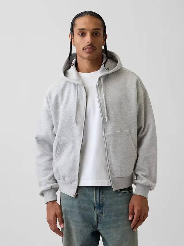 Sudadera con capucha, cremallera completa y corte corto oversize Vintagesoft