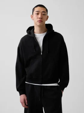 Sudadera con capucha, cremallera completa y corte corto oversize Vintagesoft