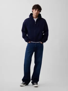 Sudadera con capucha, cremallera completa y corte corto oversize Vintagesoft