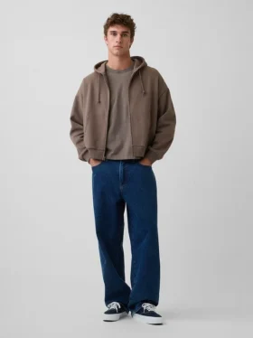 Sudadera con capucha, cremallera completa y corte corto oversize Vintagesoft