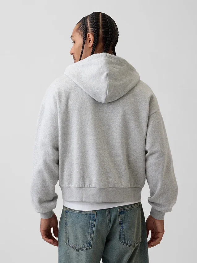 Sudadera con capucha, cremallera completa y corte corto oversize Vintagesoft
