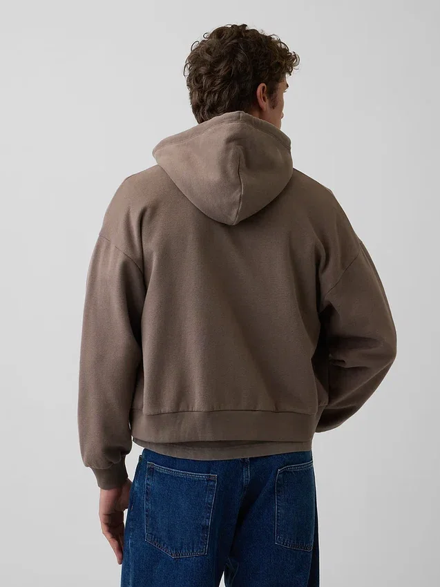 Sudadera con capucha, cremallera completa y corte corto oversize Vintagesoft