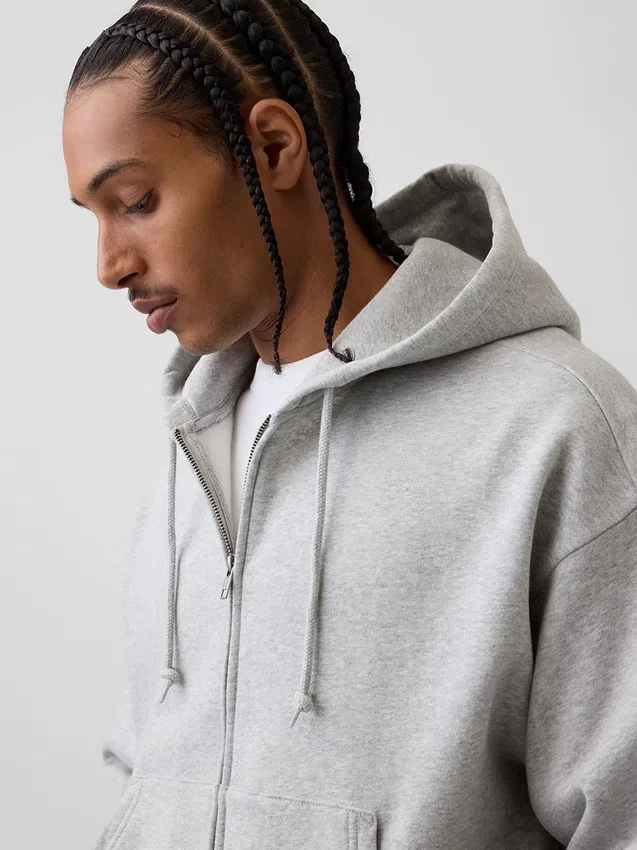 Sudadera con capucha, cremallera completa y corte corto oversize Vintagesoft