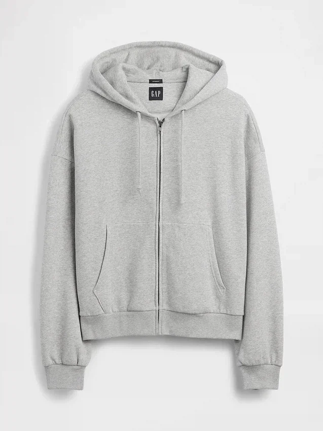 Sudadera con capucha, cremallera completa y corte corto oversize Vintagesoft
