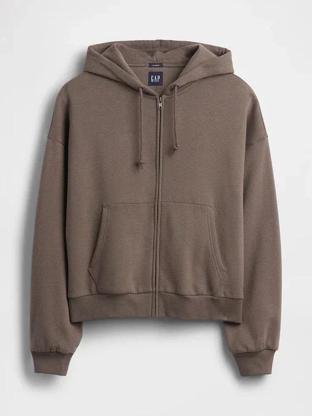 Sudadera con capucha, cremallera completa y corte corto oversize Vintagesoft