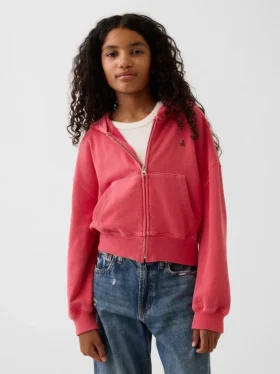 Sudadera con capucha, cremallera completa y corte oversize para niños, de felpa Vintagesoft