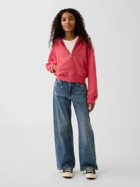 Sudadera con capucha, cremallera completa y corte oversize para niños, de felpa Vintagesoft
