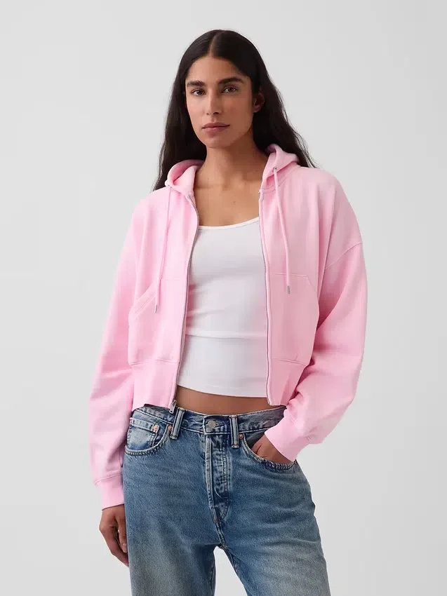 Sudadera con capucha, cremallera y corte en cuña Vintagesoft