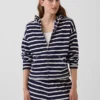 Sudadera con capucha, cremallera y rayas oversize de felpa de toalla