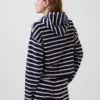 Sudadera con capucha, cremallera y rayas oversize de felpa de toalla