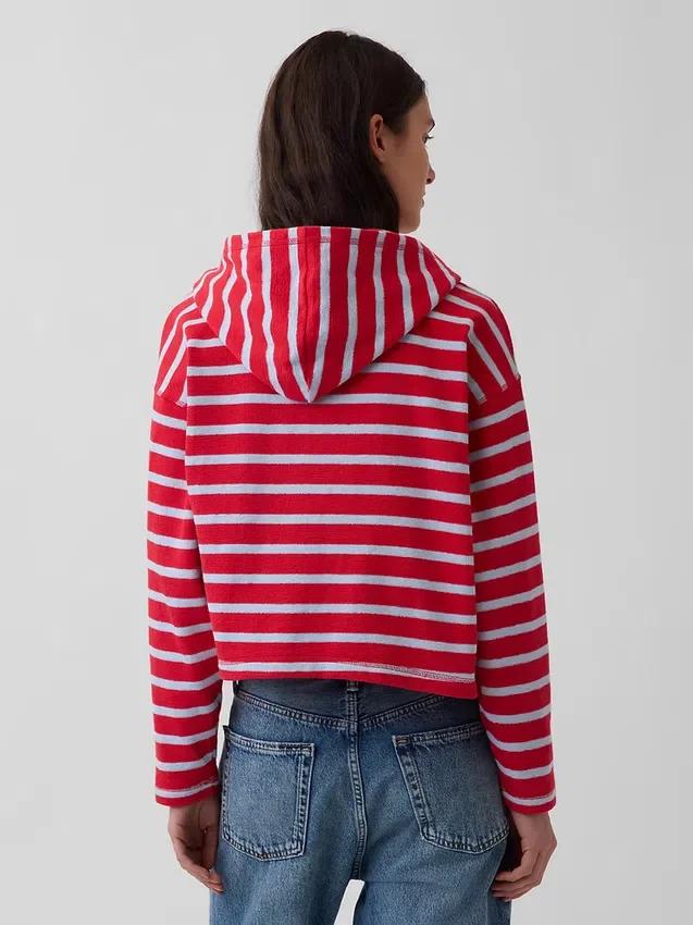 Sudadera con capucha, cremallera y rayas oversize de felpa de toalla