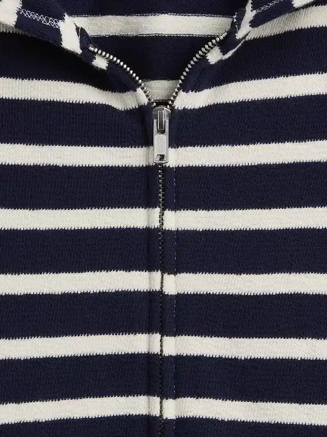 Sudadera con capucha, cremallera y rayas oversize de felpa de toalla