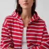 Sudadera con capucha, cremallera y rayas oversize de felpa de toalla