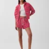 Sudadera con capucha, cremallera y rayas oversize de felpa de toalla