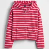 Sudadera con capucha, cremallera y rayas oversize de felpa de toalla