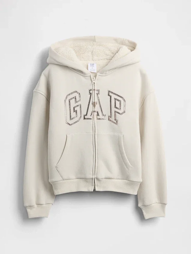 Sudadera con capucha para niños con logo gráfico y forro de sherpa