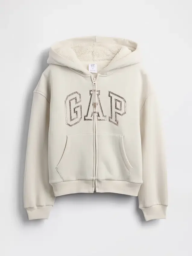 Sudadera con capucha para niños con logo gráfico y forro de sherpa