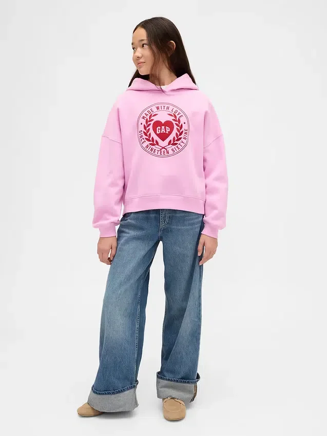 Sudadera con capucha para niños Vintagesoft con logo de corazón extragrande