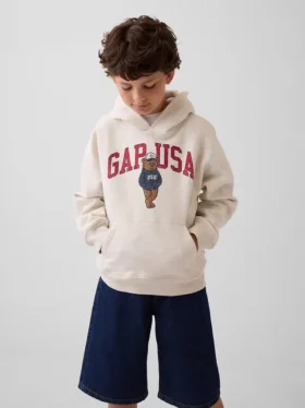 Sudadera con capucha para niños Vintagesoft de corte holgado con el logotipo del oso Brannan