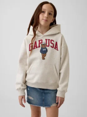 Sudadera con capucha para niños Vintagesoft de corte holgado con el logotipo del oso Brannan