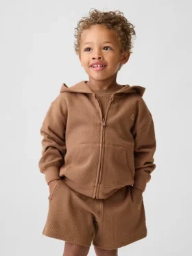Sudadera con capucha y cremallera completa de punto waffle para bebés y niños