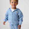 Sudadera con capucha y cremallera completa de punto waffle para bebés y niños