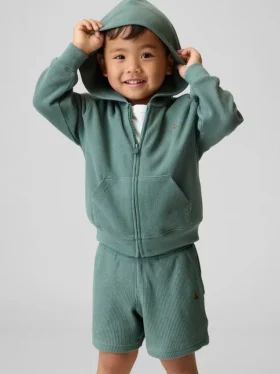 Sudadera con capucha y cremallera completa de punto waffle para bebés y niños