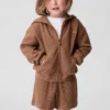 Sudadera con capucha y cremallera completa de punto waffle para bebés y niños