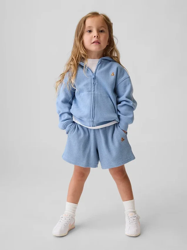 Sudadera con capucha y cremallera completa de punto waffle para bebés y niños