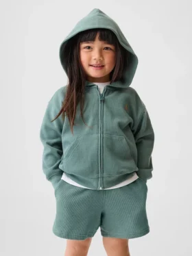 Sudadera con capucha y cremallera completa de punto waffle para bebés y niños