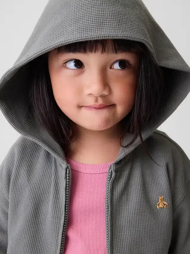 Sudadera con capucha y cremallera completa de punto waffle para bebés y niños