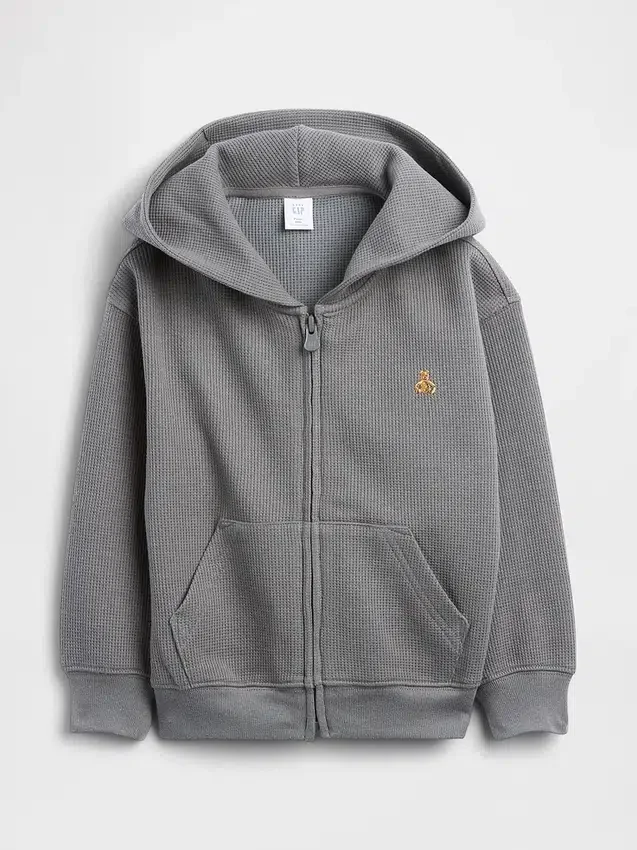 Sudadera con capucha y cremallera completa de punto waffle para bebés y niños