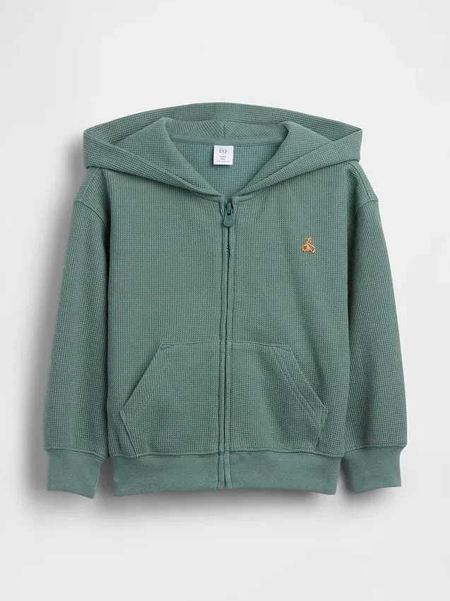 Sudadera con capucha y cremallera completa de punto waffle para bebés y niños