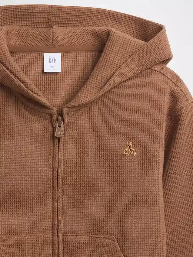 Sudadera con capucha y cremallera completa de punto waffle para bebés y niños