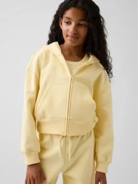Sudadera con capucha y cremallera completa para niños Vintagesoft, de corte holgado y con ribete de encaje
