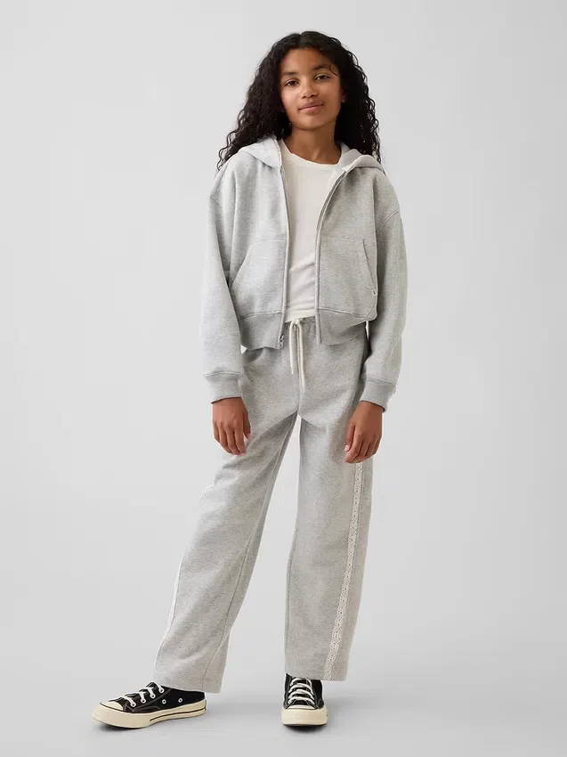 Sudadera con capucha y cremallera completa para niños Vintagesoft, de corte holgado y con ribete de encaje