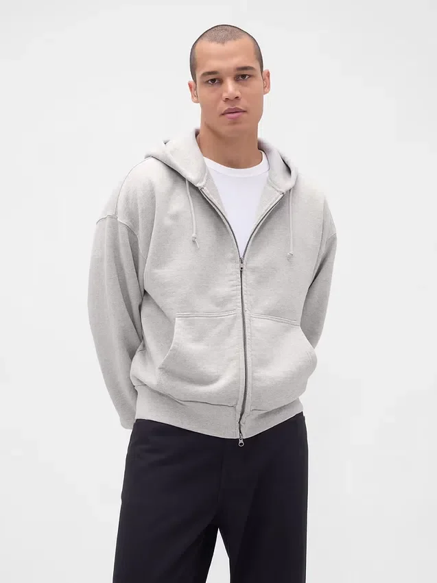 Sudadera con capucha y cremallera de felpa francesa extra gruesa para adultos