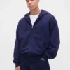 Sudadera con capucha y cremallera de felpa francesa extra gruesa para adultos
