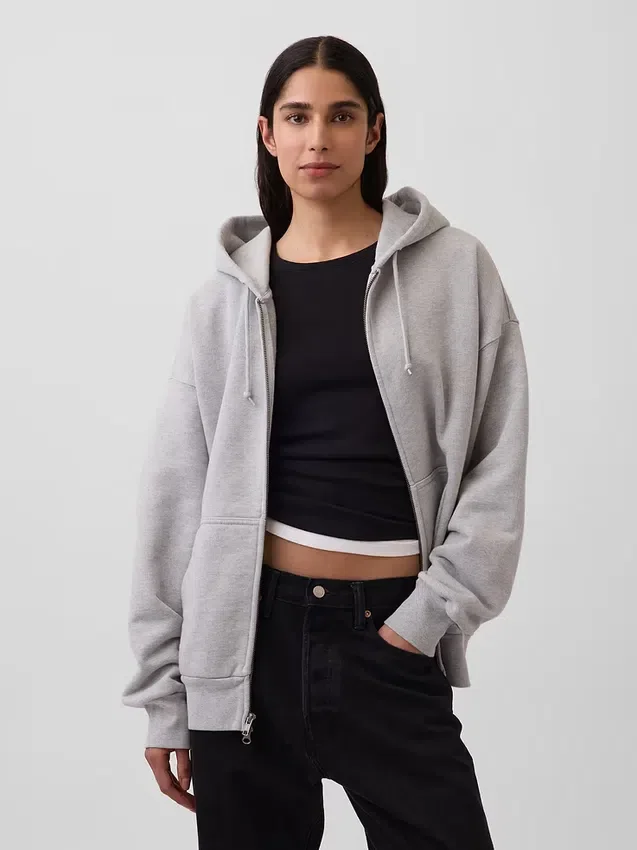 Sudadera con capucha y cremallera de felpa francesa extra gruesa para adultos